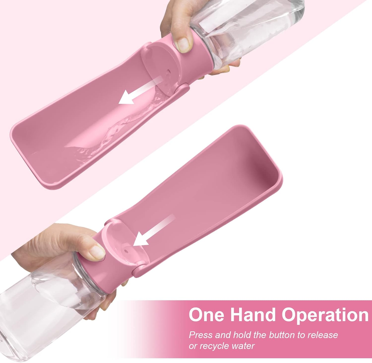 Foldable Dog Water Bottle - 550Ml Portable Dispenser, Leak Proof Travel Bottle for Pets, Outdoor Walking, Hiking - Food Grade Plastic（Pink） image number 5