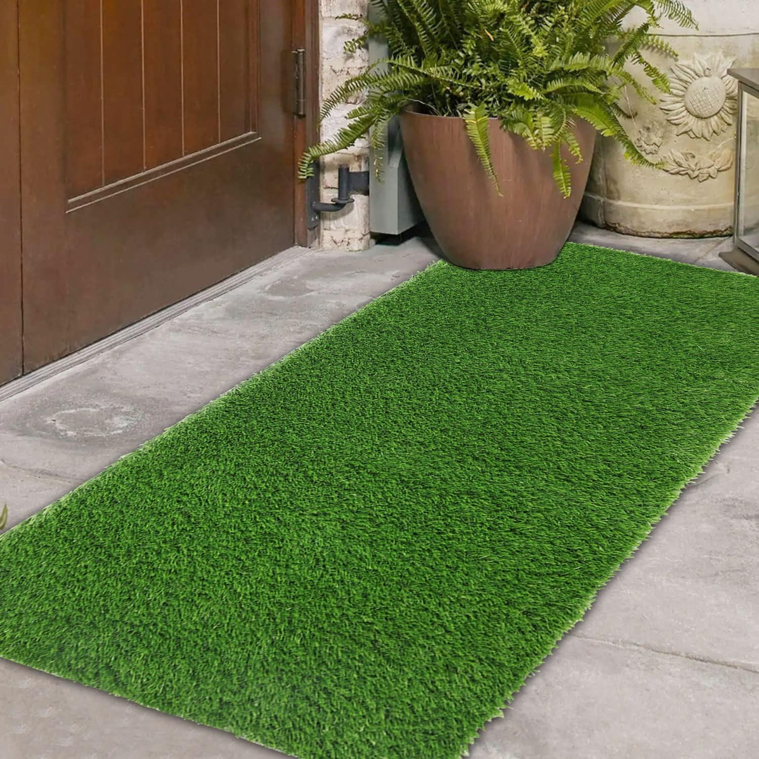 Famibay Outdoor Doormat Artificial Grass Door Mat Dirt Trapper Non Slip Synthetic Grass Astro Turf Door Mat Fake Grass Carpet for Entryway Balcony Patio Garden image number 1