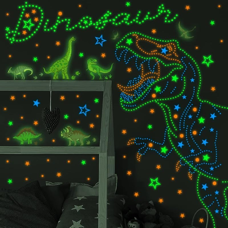 925Pcs Glow in the Dark Dinosaur Wall Decals Removable DIY Glowing Blue Green Yellow Stars and Dots Wall Stickers PVC Peel and Stick Fluorescent Luminous Wall Decor for Kids Bedroom Baby Boys image number 5