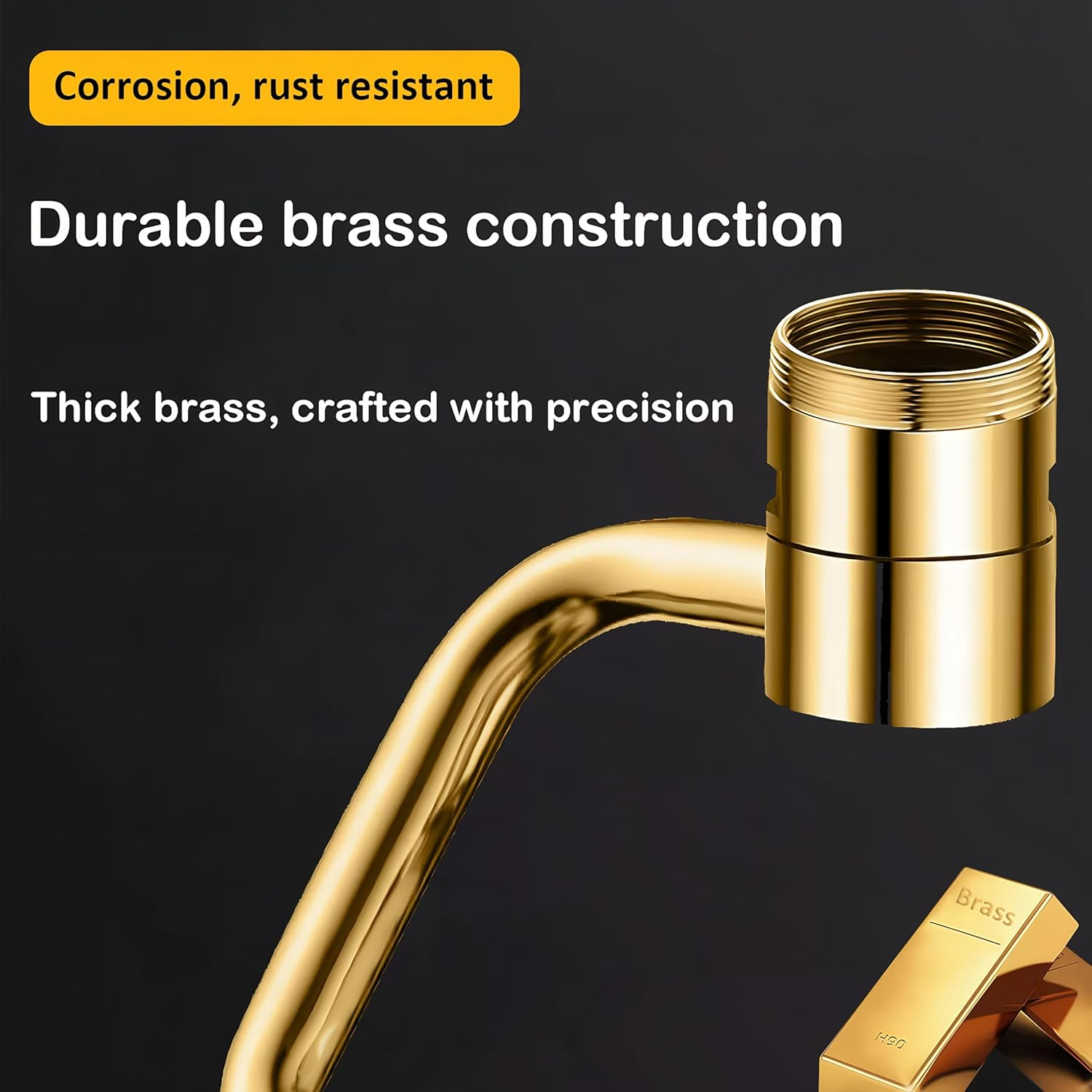 Kitchen Sink Tap Extender, 1080&deg; Brass Faucet Extension with Dual Water Modes (Silver) image number 3