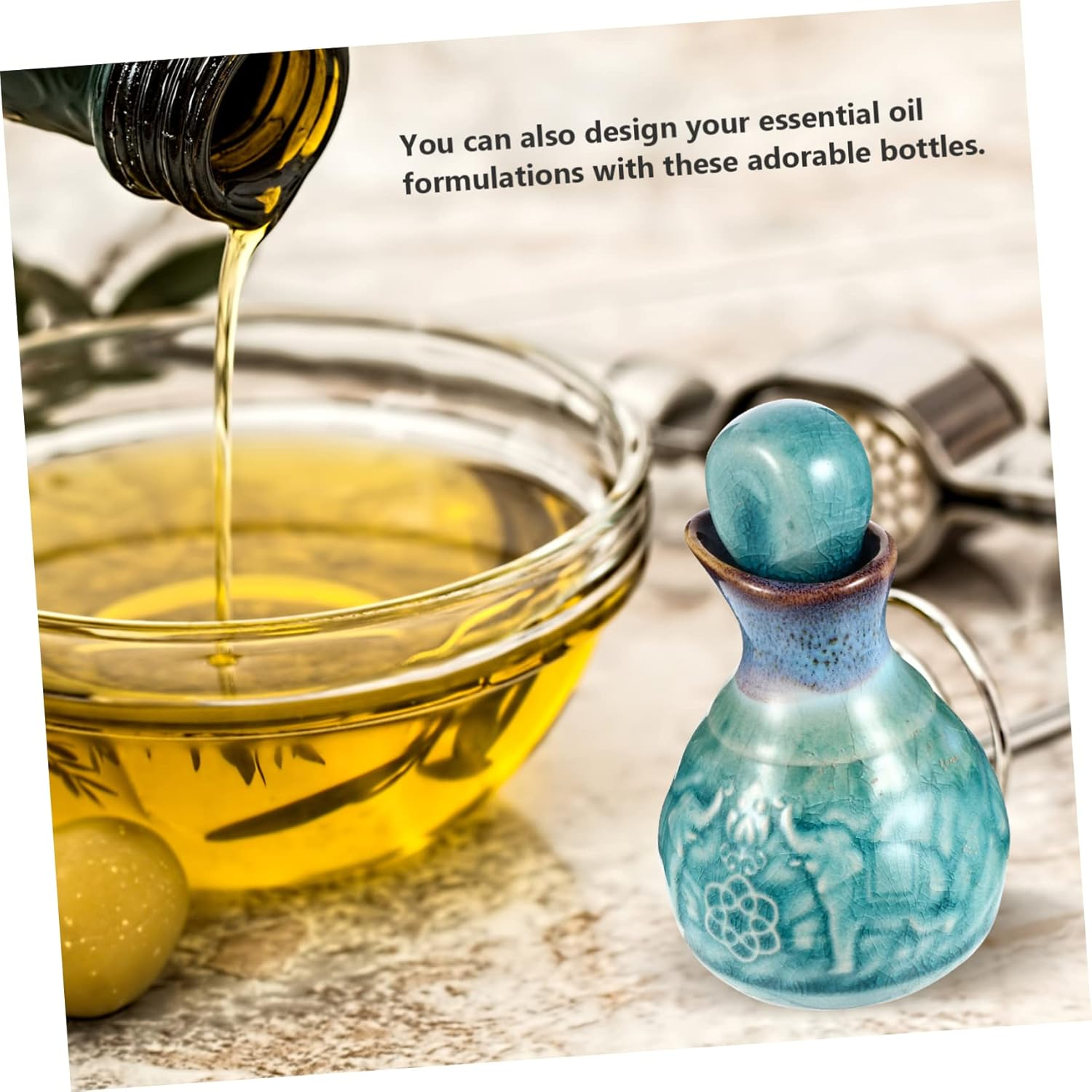 Ceramic Essential Oil Bottle Compact Perfume Dispenser for Aromatherapy Home - Blue image number 2