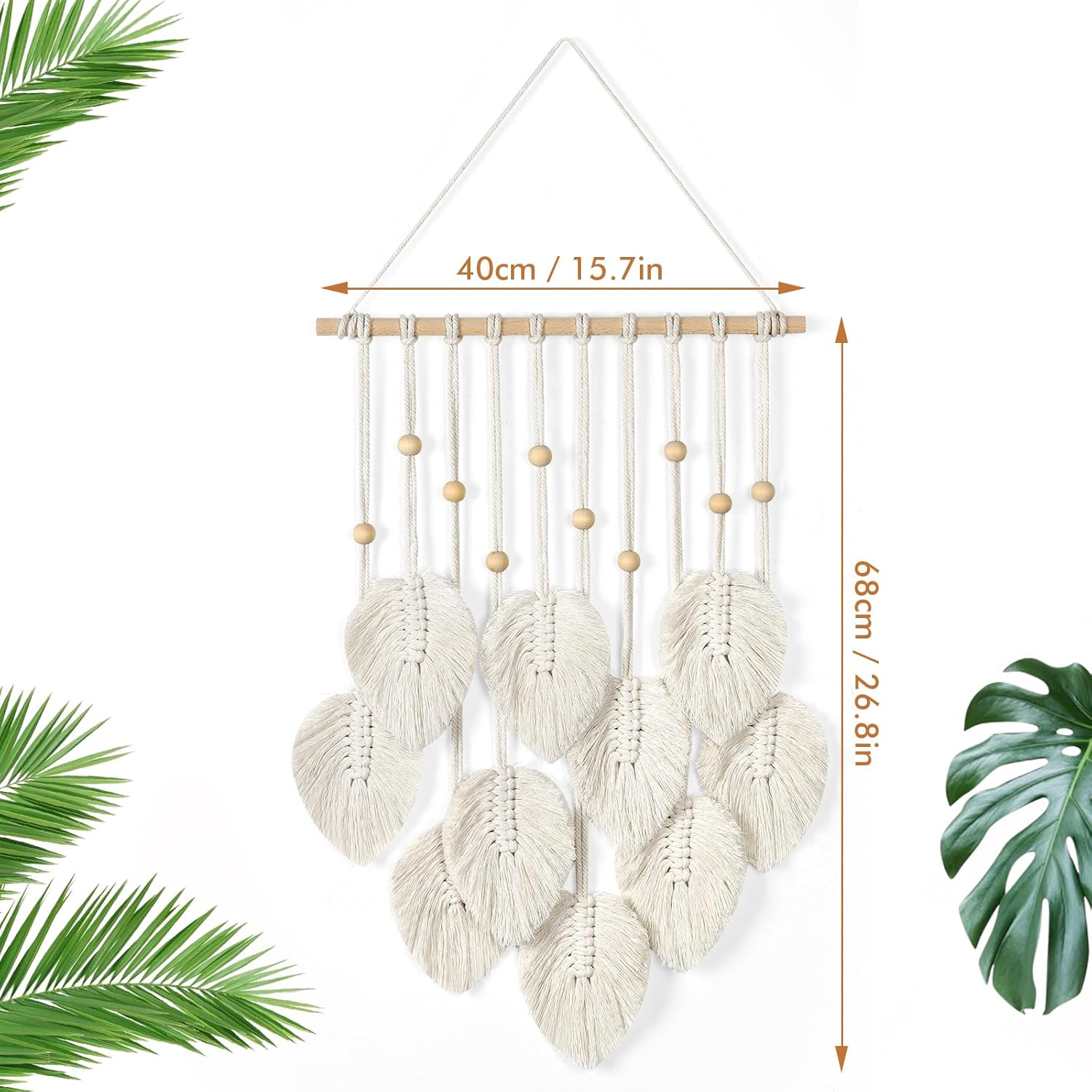Betylifoy Macrame Wall Hanging Boho Wall Decor Macrame Tapestry Handmade Woven Leaves Tapestry Wall Art Decor Chic Home Decor for Nursery Bedroom Living Room (Beige) image number 1