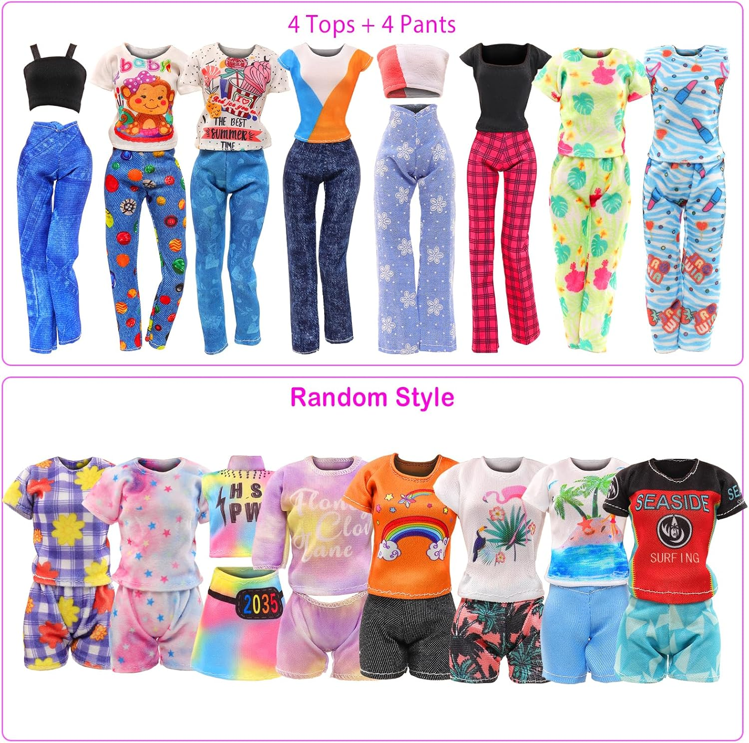 Barwa 44 Accessories for 11.5 Inch Girl Dolls: 3 Fashion Dresses + 3 Long Dresses + 3 Mini Dresses + 3 Tops + 3 Pants + 2 Swimsuits + 27 Accessories (Doll NOT Included) image number 1