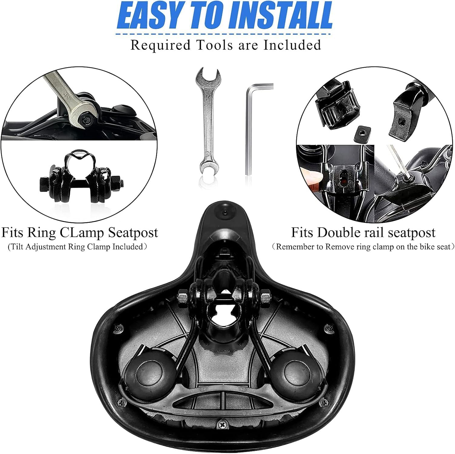 Comfort Bike Seat for Women Men,Wide Bicycle Saddle Replacement Memory Foam Padded Soft Bike Cushion with Dual Shock Absorbing Universal Fit for Indoor/Outdoor Bikes with Reflect image number 2