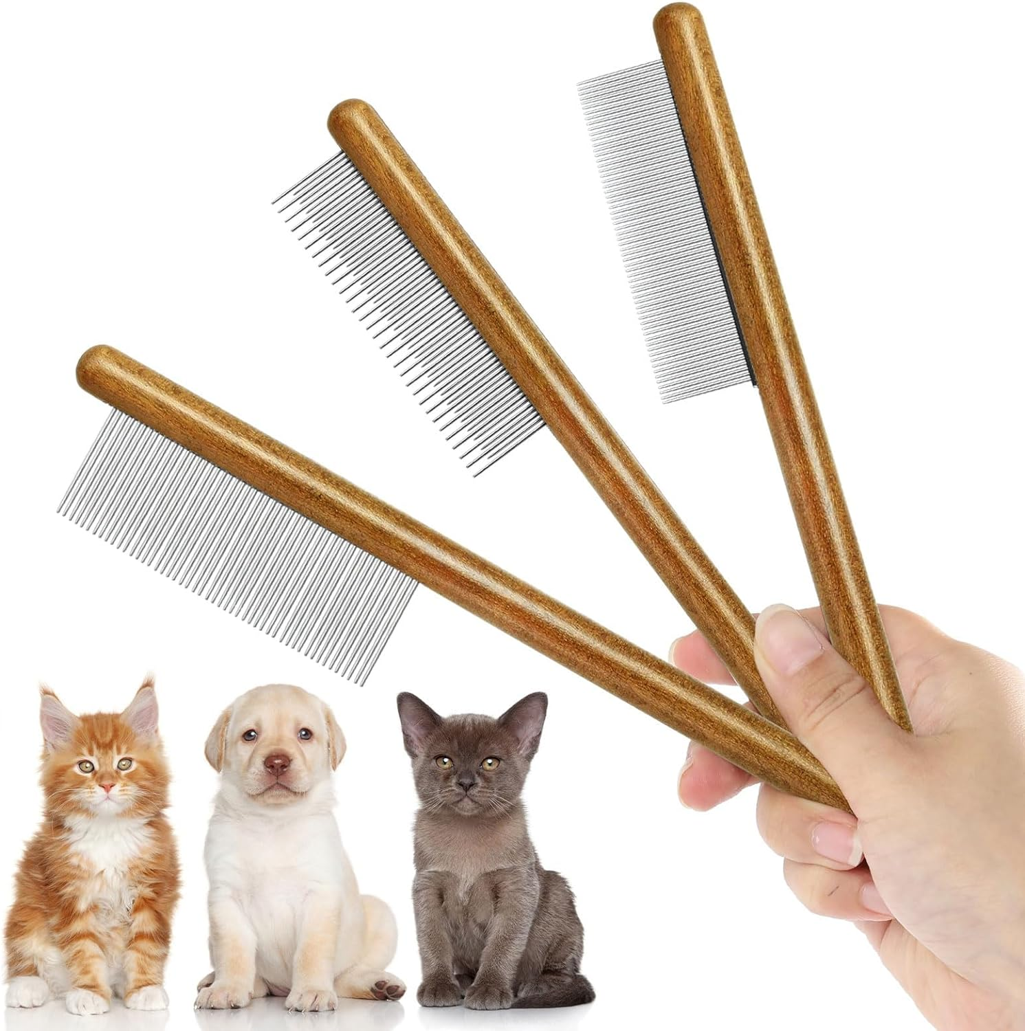 Dog Flea Comb, Cat Brush, 3 Pcs Pet Combs Suitable for Other Pets Grooming Long Hair and Flea Cleaning image number 6