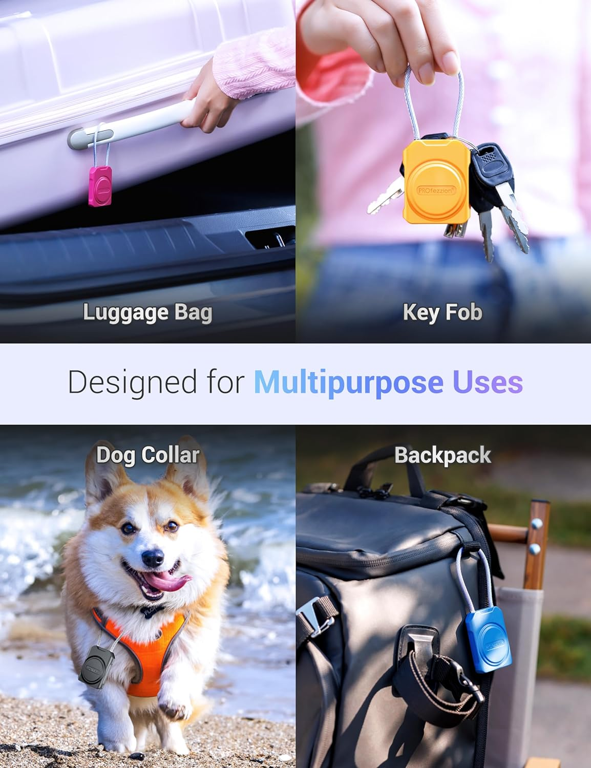 Profezzion Secure Airtag Holder with Metal Wire Cable for Luggage, IPX8 Waterproof Hard Shell Hidden Air Tag Case with Allen Key Locking System for Travel Suitcase, Backpacks, Keys, Pets & More - 4Pcs Black image number 5