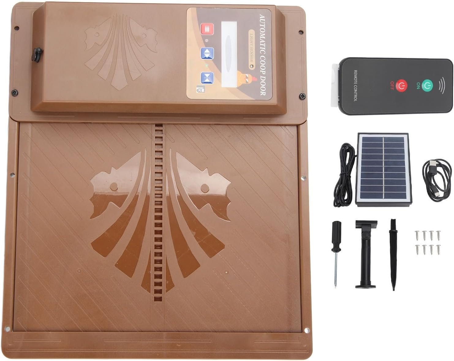 Automatic Chicken Coop Door, Smart Remote Control Solar Opener with LED Display Screen for Poultry Protection (Brown) image number 2