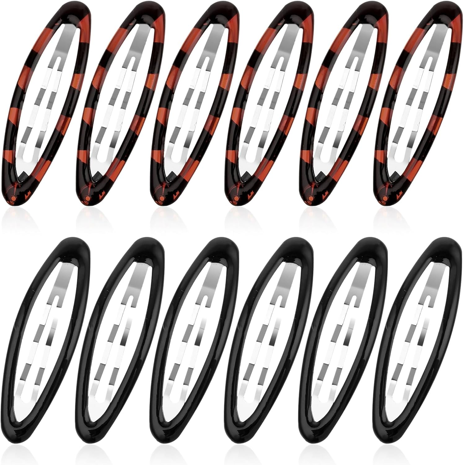 Barrettes for Women, 12 Pieces Oval Snap Hair Clip Vintage Flat Metal Tortoise Large Non-Slip Styling Clips for Women Girls Thick Fine Thin Hair image number 1