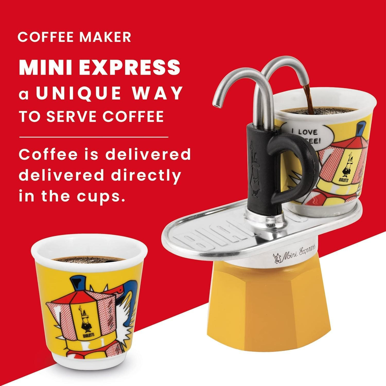 Bialetti - Mini Express Set, Set Includes Coffee Maker, 2X 2.8 Oz Cups, 2X Glasses, Not Suitable for Induction, Metal, Lichtenstien image number 1