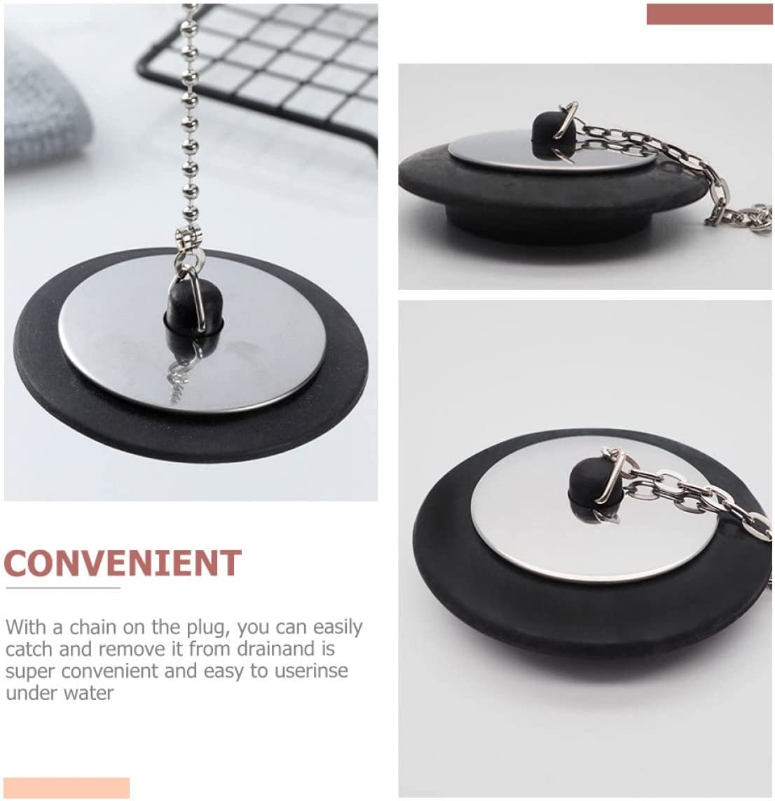 DOITOOL 3Pcs Long Stopper Bar Catcher Stoppers Sealing with Tub Water Bathroom Hanging Laundry Kitchen Plugs Supplies Plug Bath Ring for Traps Chain Choke Bathtub Seal Rubber Sink Covers image number 5