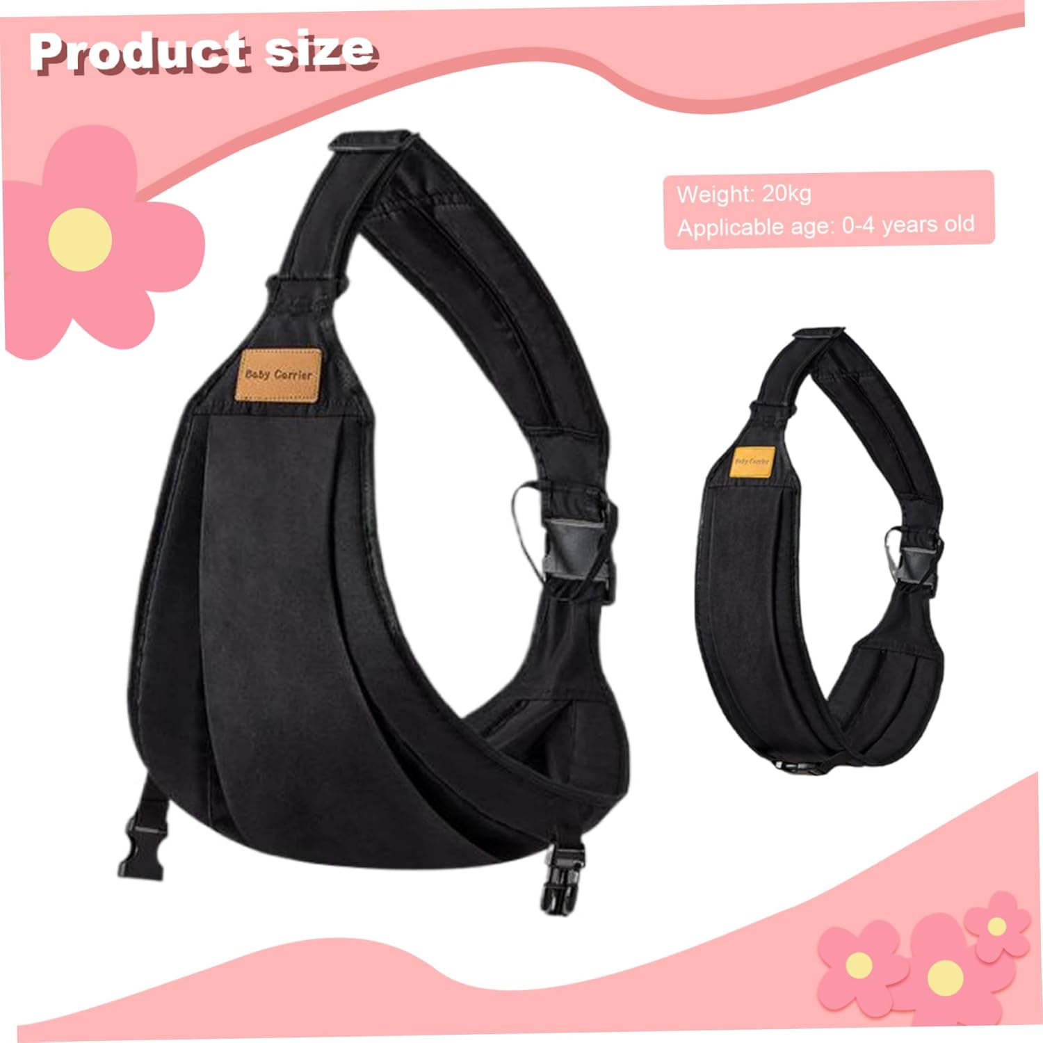 Baby Sling Carrier - Toddler Sling, Portable Baby Wrap Carrier, Adjustable, Soft, Anti-Slip, Newborn to 44Lbs, Black image number 4