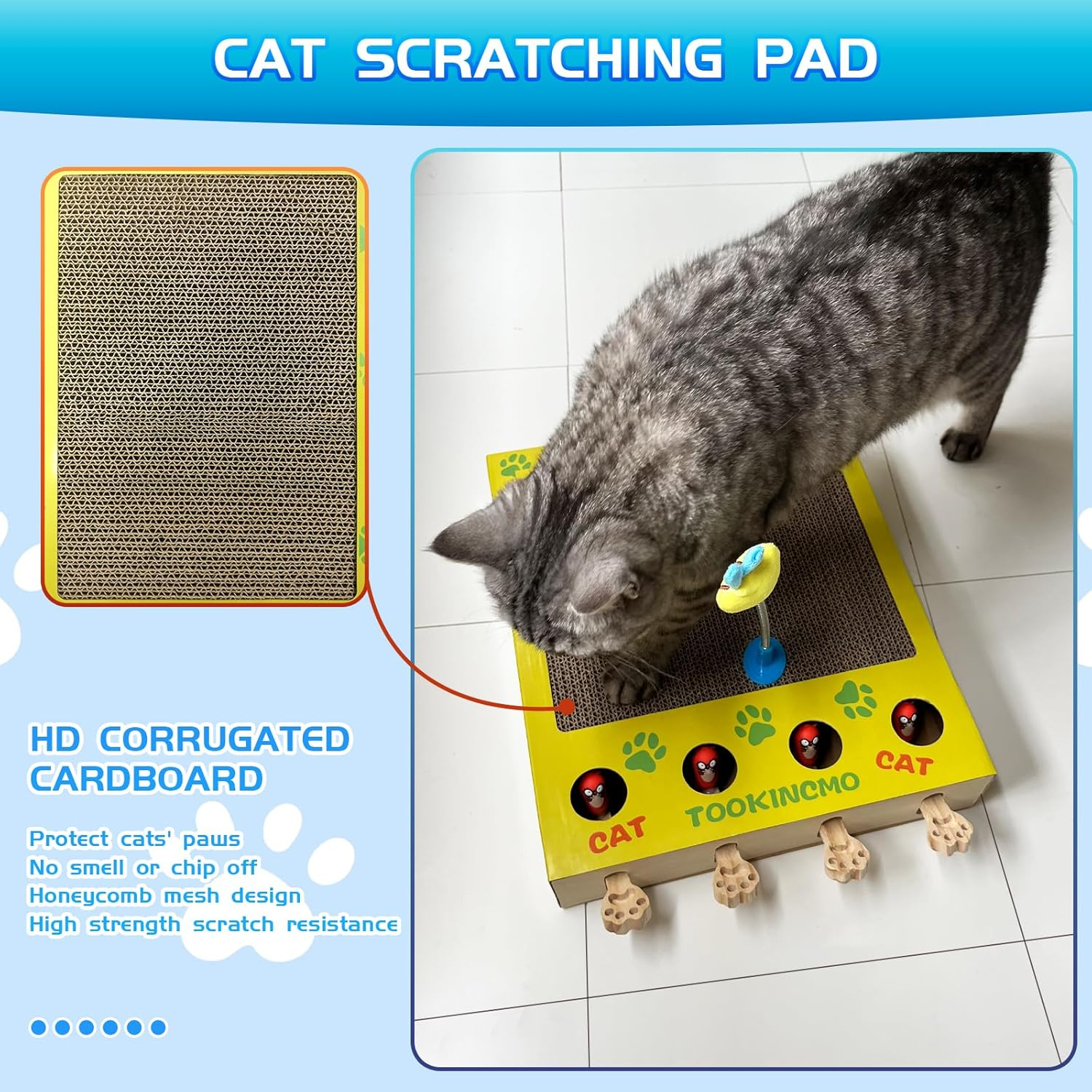 Updated Cat Enrichment Toy, 4 in 1 Cat Box with Spring, Scratching Board & Ball Toy for Indoor Cats, Interactive Toy for Physical Exercise & Entertained.