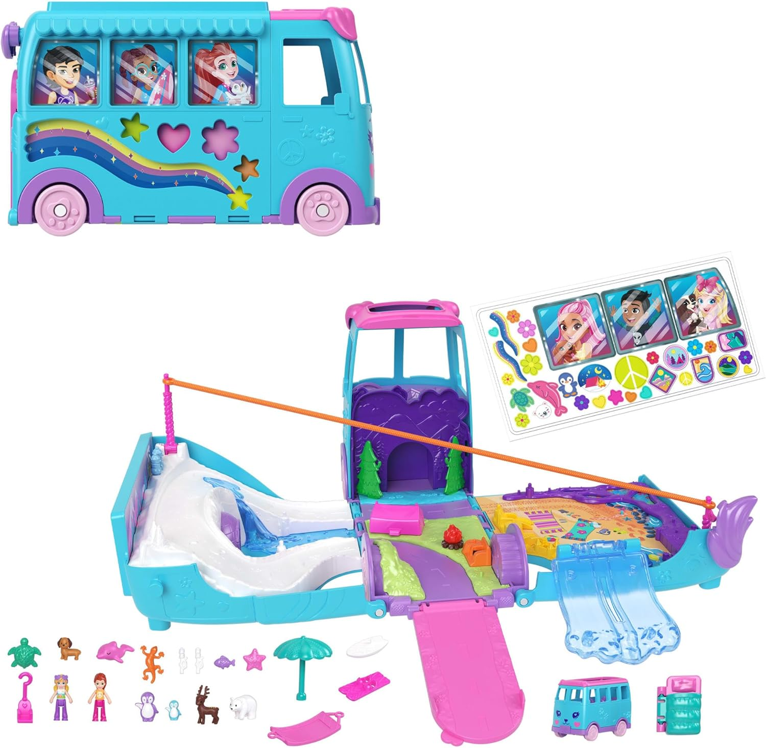 Polly Pocket Micro Dolls and Transforming Camper Van Vehicle, Accessories Include Pets and Toy Car, Pet Mobile Adventure Playset image number 4