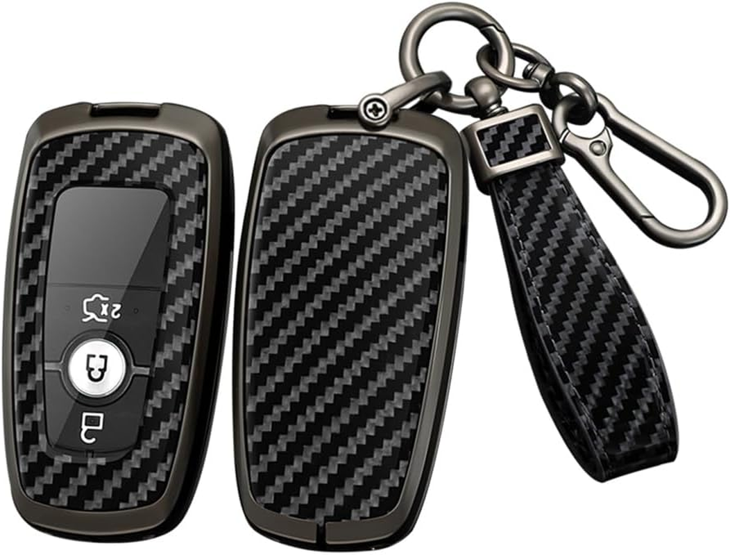 Ontto Alloy Car Key Fob Cover Fit for Ford Mustang Edge Fusion S-Max Ranger Mondeo F-150 F-250 Ecosport Key Case Keyring PVC Key Shell Holder Keychian Accessories 2/3/4/5 Buttons Black