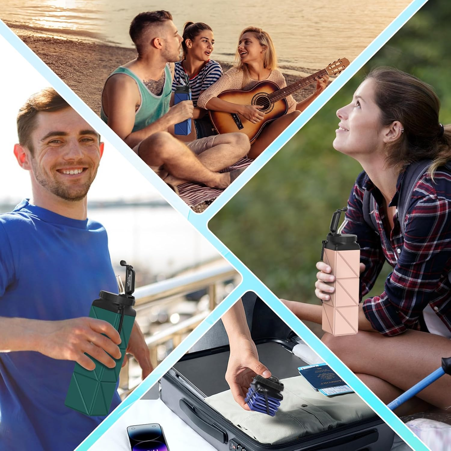 Collapsible Water Bottles,Food Grade BPA Free Silicone Foldable Water Bottle,20.6Oz Lightweight Bottles,Upgrade Leakproof Lid,Reusable Expandable Water Bottles for Travel Gym Camping Hiking - Dark Blue+Dark Grey+Dark Green image number 5