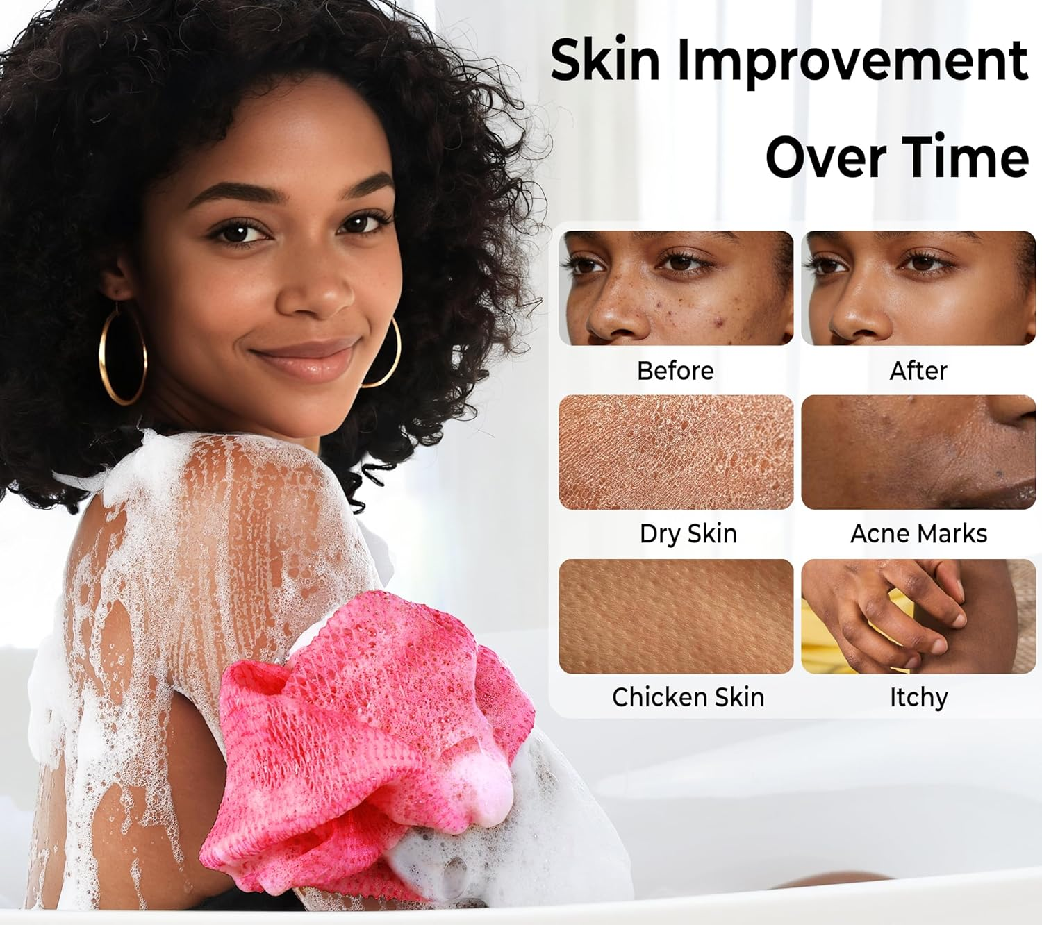 African Net Sponge Authentic - Exfoliating Back Scrub Bath Sponge with Knots - Afro Scrub Body Scrubber Exfoliator Washcloth - African Body Care Daily Use Shower Essentials image number 3