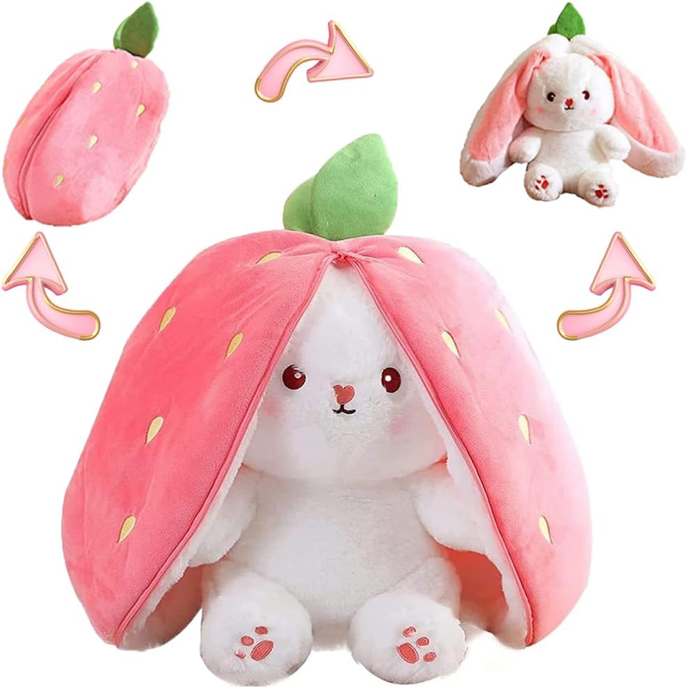 Bunny Stuffed Animal, Reversible Strawberry Rabbit Plush, Super Soft Strawberry Bunny Plush, Gifts for Boys and Girls, Children'S Room Decoration (Strawberry, 9.8 In) image number 4