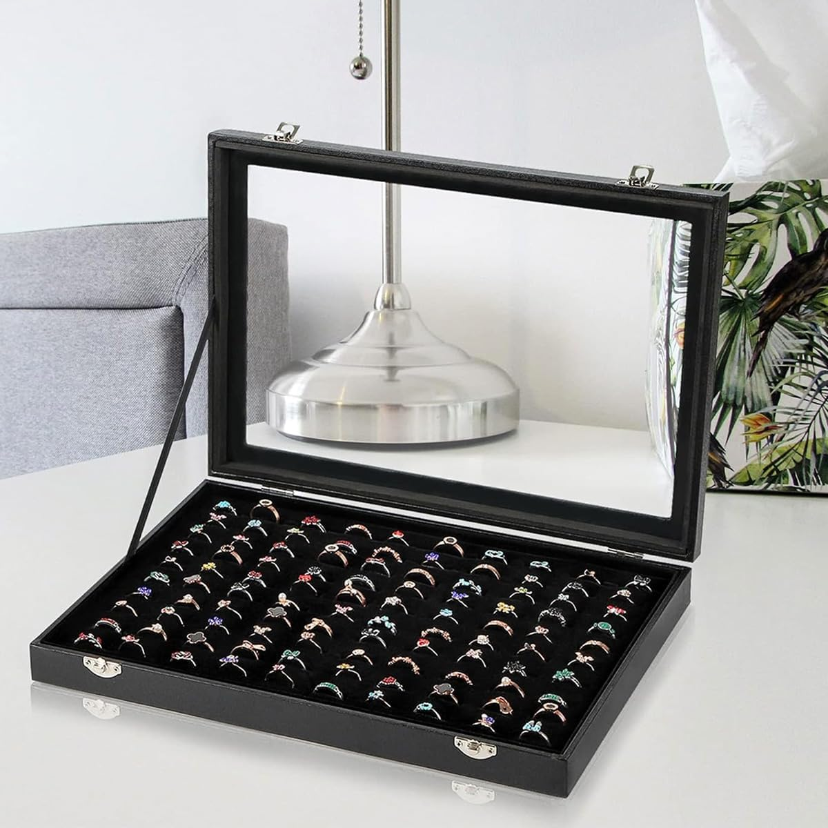 Black Jewellery Box, Jewellery Organiser, Earring Holder, Ring Stand, Necklace Display