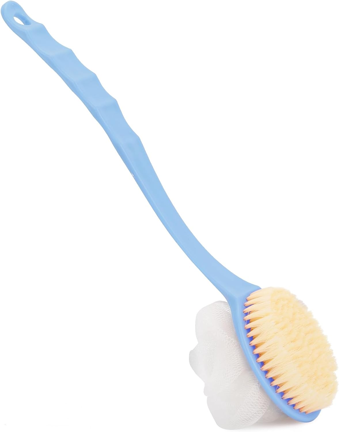 Long Handle Body Shower Brush with Soft Bristle and Exfoliating Loofah Bath Sponge - 13.4 Inches Blue Back Scrubber for Adults Bathroom Accessories image number 3