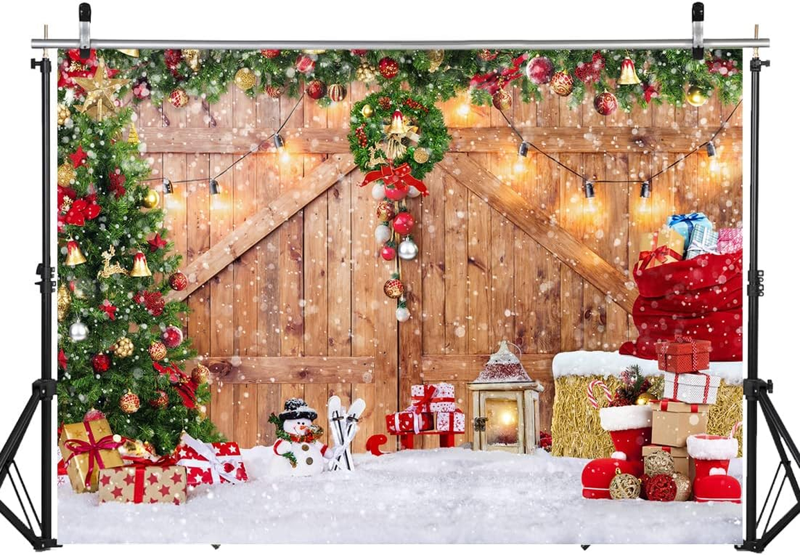 SJOLOON Rustic Christmas Barn Wood Door Backdrop for Photography Xmas Tree Snow Gift Wall Floor Party Photo Background Winter Holiday Family Supplies Banner Decoration Studio Props 12391 (10X8Ft) image number 6