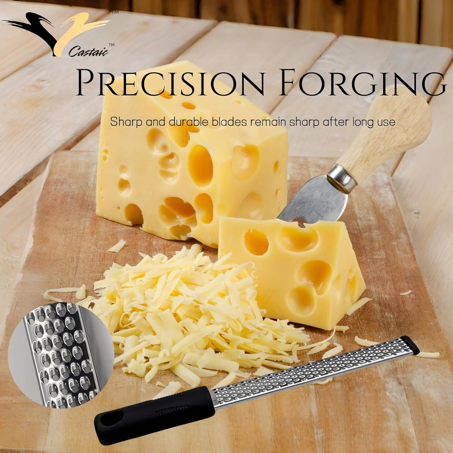 Castaic Multipurpose, Professional Stainless Steel Zester, Lemon Zester & Cheese Grater,Premium Citrus Zester,Kitchen Grater for Parmesan, Chocolate, Fruits, Vegetables, Ginger (Black) image number 4