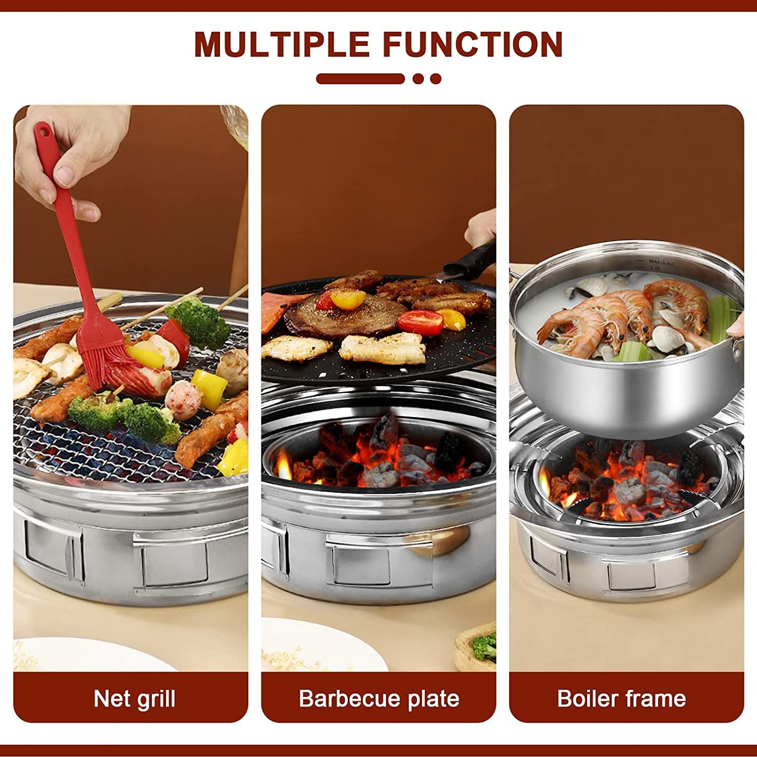 Multifunctional Charcoal Barbecue Grill, Portable Household Korean Grill, Smoker Grill Non-Stick round Carbon Barbecue Grill Camping Grill Stove for Outdoor, Indoor and Picnic image number 2