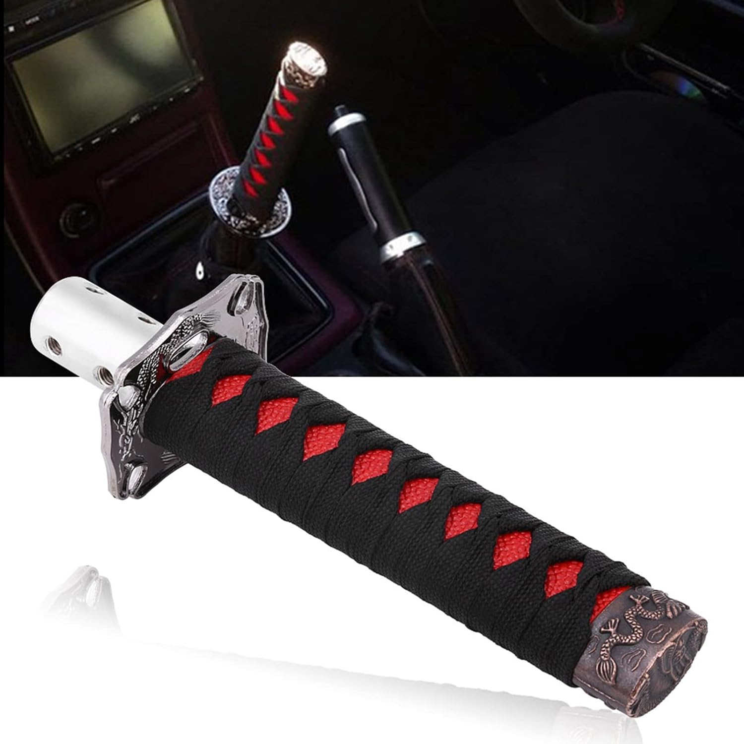 Joyzan Katana Sword Shift Knob，Samurai Catchers Gear Shifter Stick Universal Automobile Spare Part Grip Speed Handle Lever Cover Kit with Adapter Manual Automatic Transmission Racing Car Truck Vehicle
