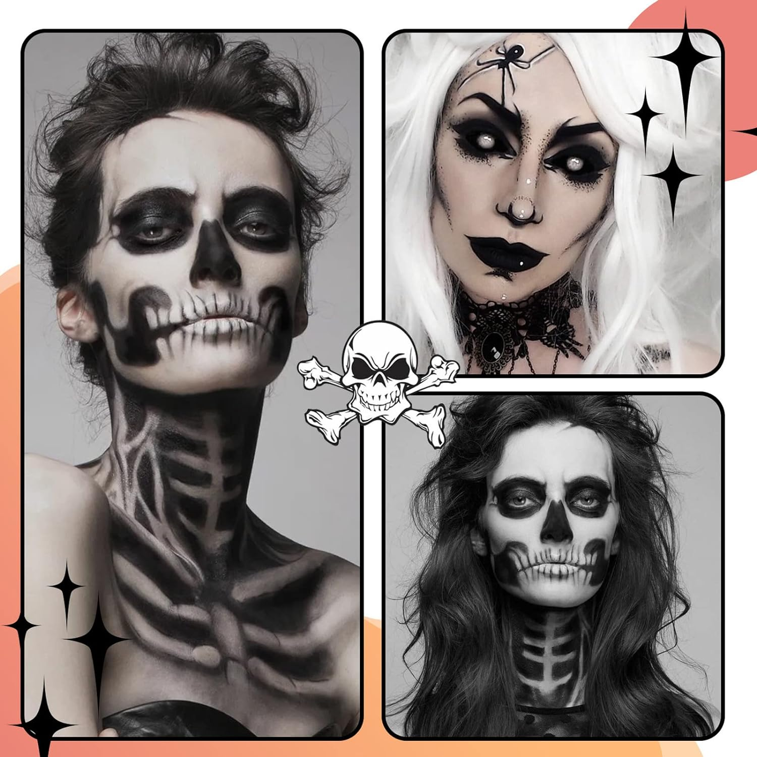 Halloween Cosplay SFX Makeup Black + White Face Body Paint, Special Effects Makeup Kit Dress up Non Toxic Face Painting Kits for Adult Full Coverage Face Paint Fx Make Up image number 1