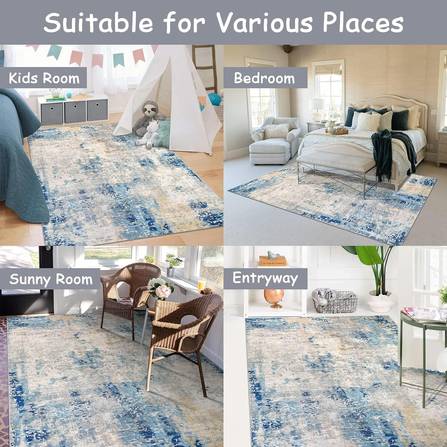 Area Rugs，160 * 120Cm Modern Non-Slip Machine Washable Rugs, Floor Rugs for Living Room/Bedroom/Dining/Office