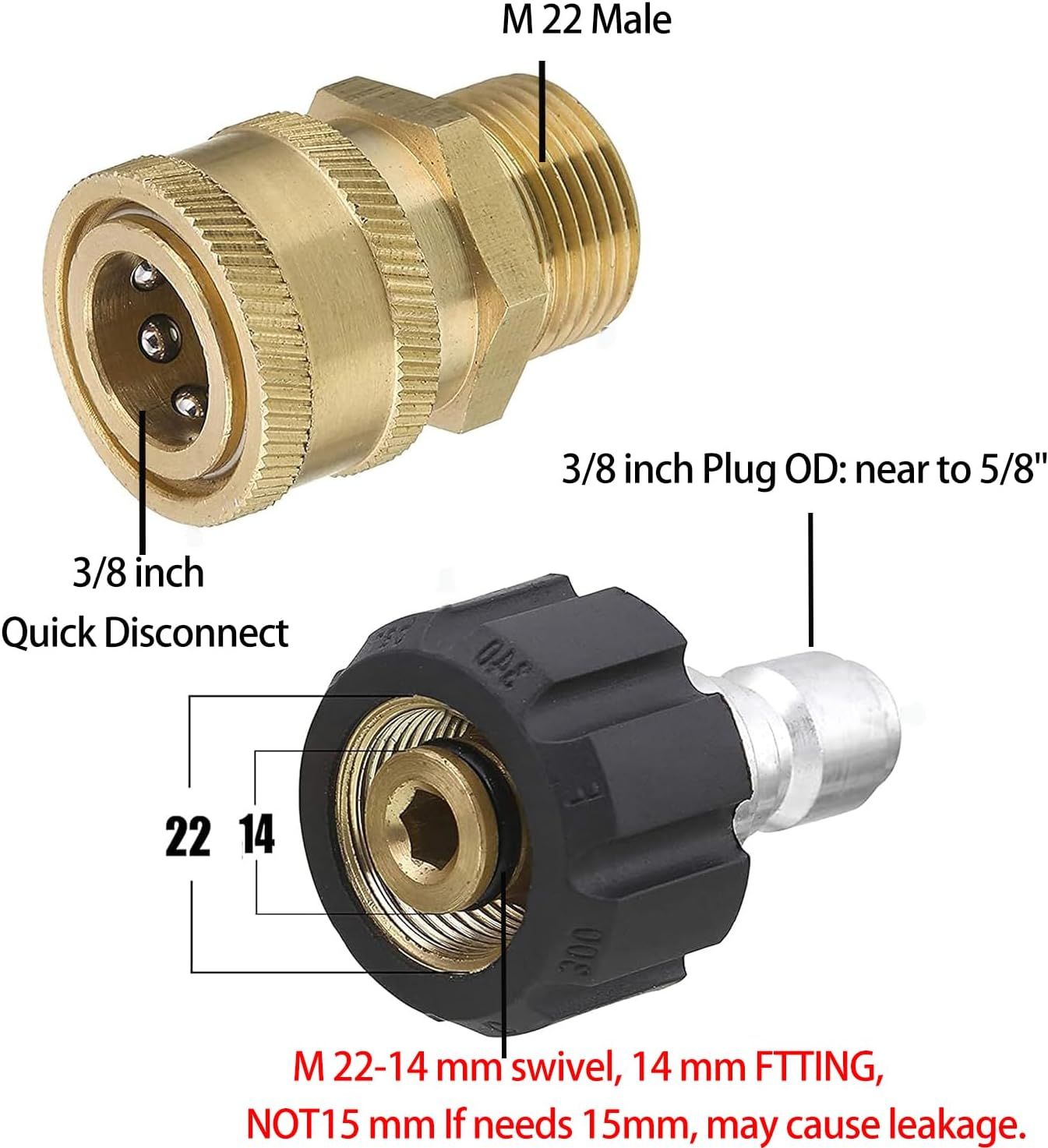 Hysagtek 8Pcs Pressure Washer Adapter Set，M22 Swivel to 3/8 Inch Quick Connect, 3/4 Inch to Quick Release for Garden Hose Connection Accessories image number 2