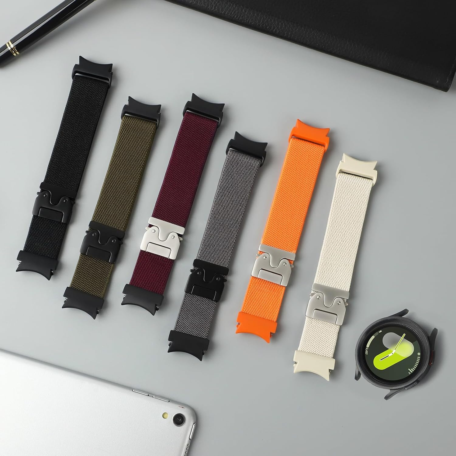 One Click Elastic Nylon Band for Samsung Galaxy Watch 7 6 5 4 Band Women Men 40Mm 44Mm/Galaxy Watch 6 4 Classic 47Mm 43Mm 42Mm 46Mm/5 Pro 45Mm/Fe, 20Mm No Gap Stretchy Parachute Buckle Watch Band - Military Green image number 6