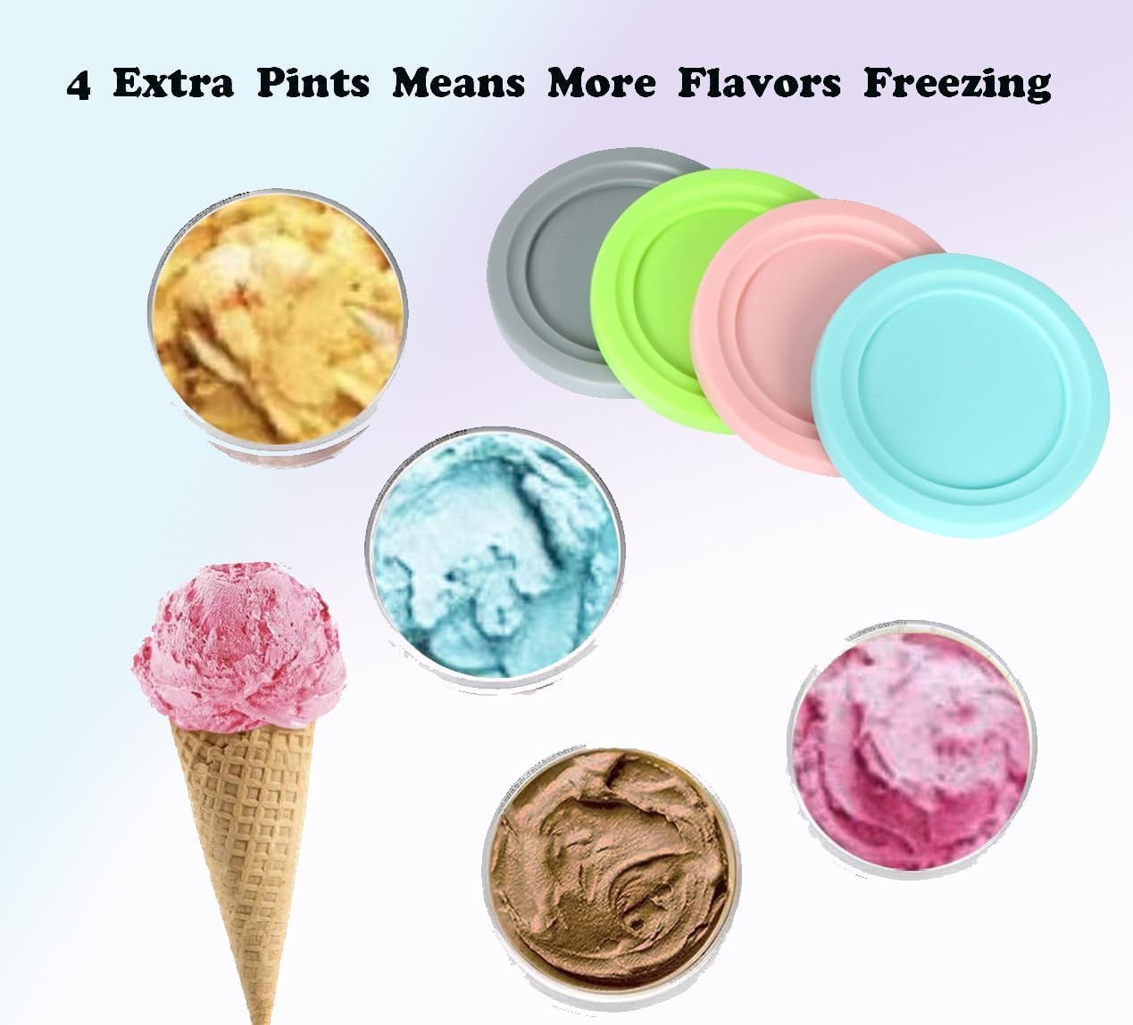 Containers Replacement for Ninja Creami Pints and Lids - 4 Pack 16Oz Cup, Ice Cream Containers, Compatible with NC301 NC300 NC299AMZ Series Ice Cream Maker, BPA Free, Leak Proof（With 5 Spoon）