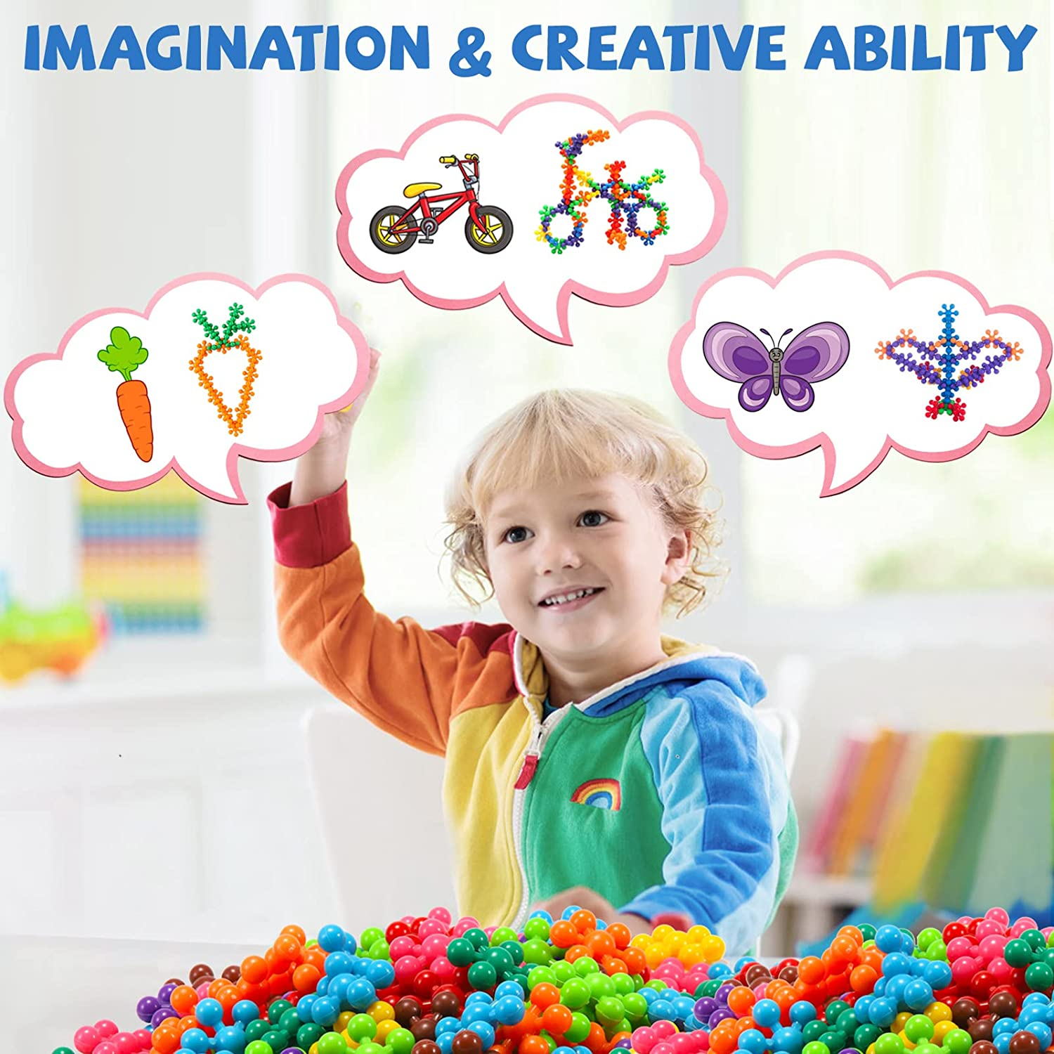 300 Pieces Building Block, Toys Building Sets with Storage Box,Interlocking Solid Plastic for Kindergarten Preschool Kids,Stem Toys for 3,4,5,6,7,8 Year Old Girls Boys image number 5