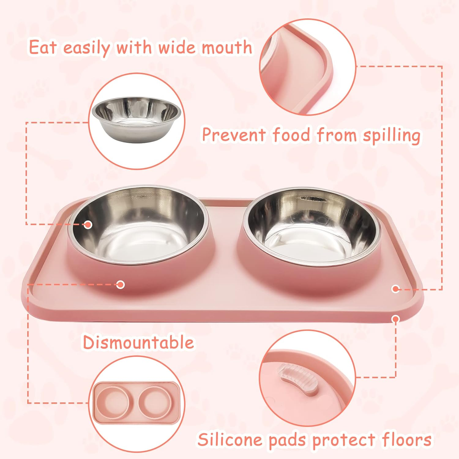 BNOSDM Double Dog Food Bowls Stainless Steel Dog Food and Water Bowls with Non-Spill Plastic Mat Pet Cat Feeder Bowl Set for Puppy Cats Kitten Small Dogs, Dark Green - Green image number 6