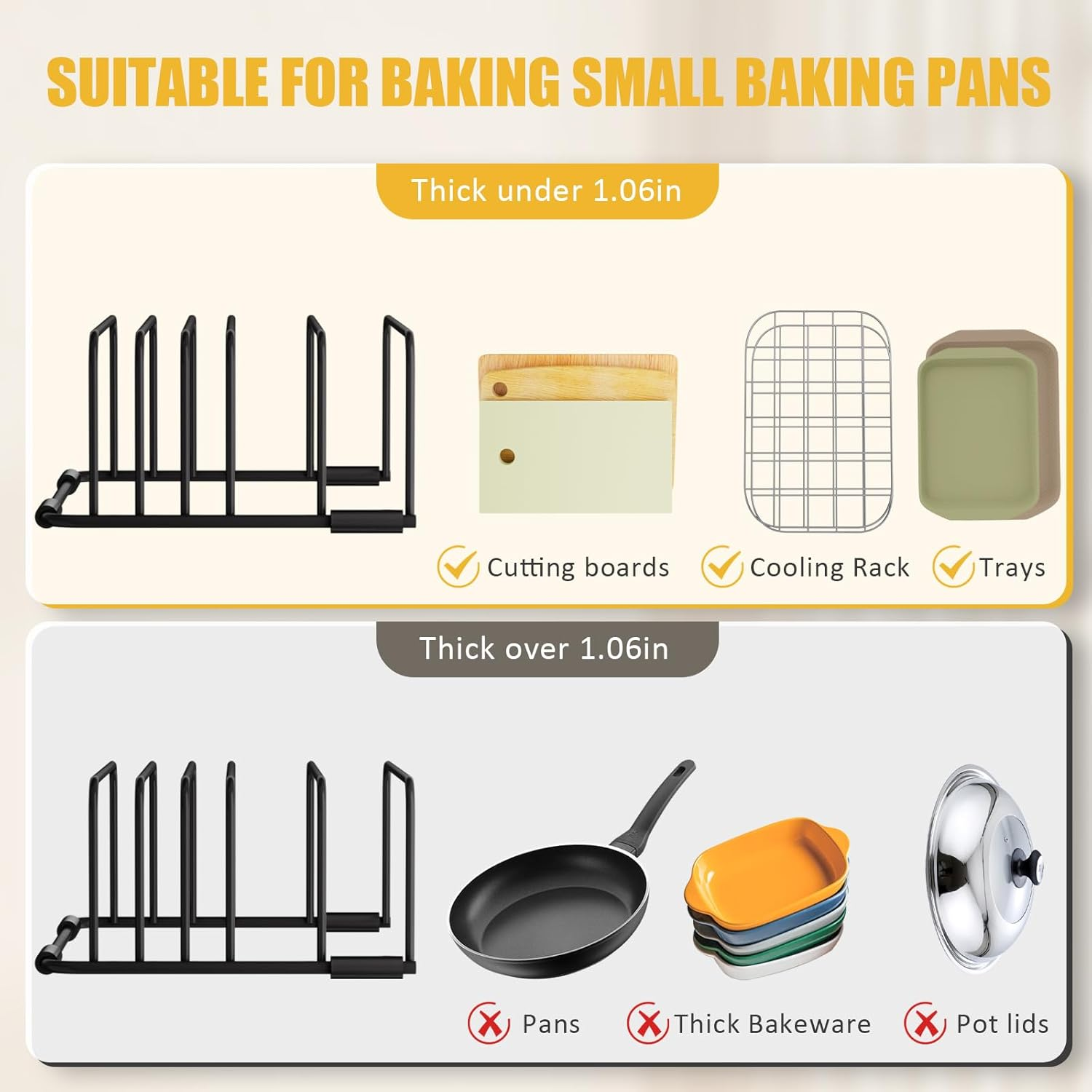 Chopping Board Holder Cutting Organizer Holder Rack Baking Cookie Pan Sheets Cooling Small Racks Storage Stand for Kitchen Cabinet Countertop Bakeware Organizer (2, Black) image number 5