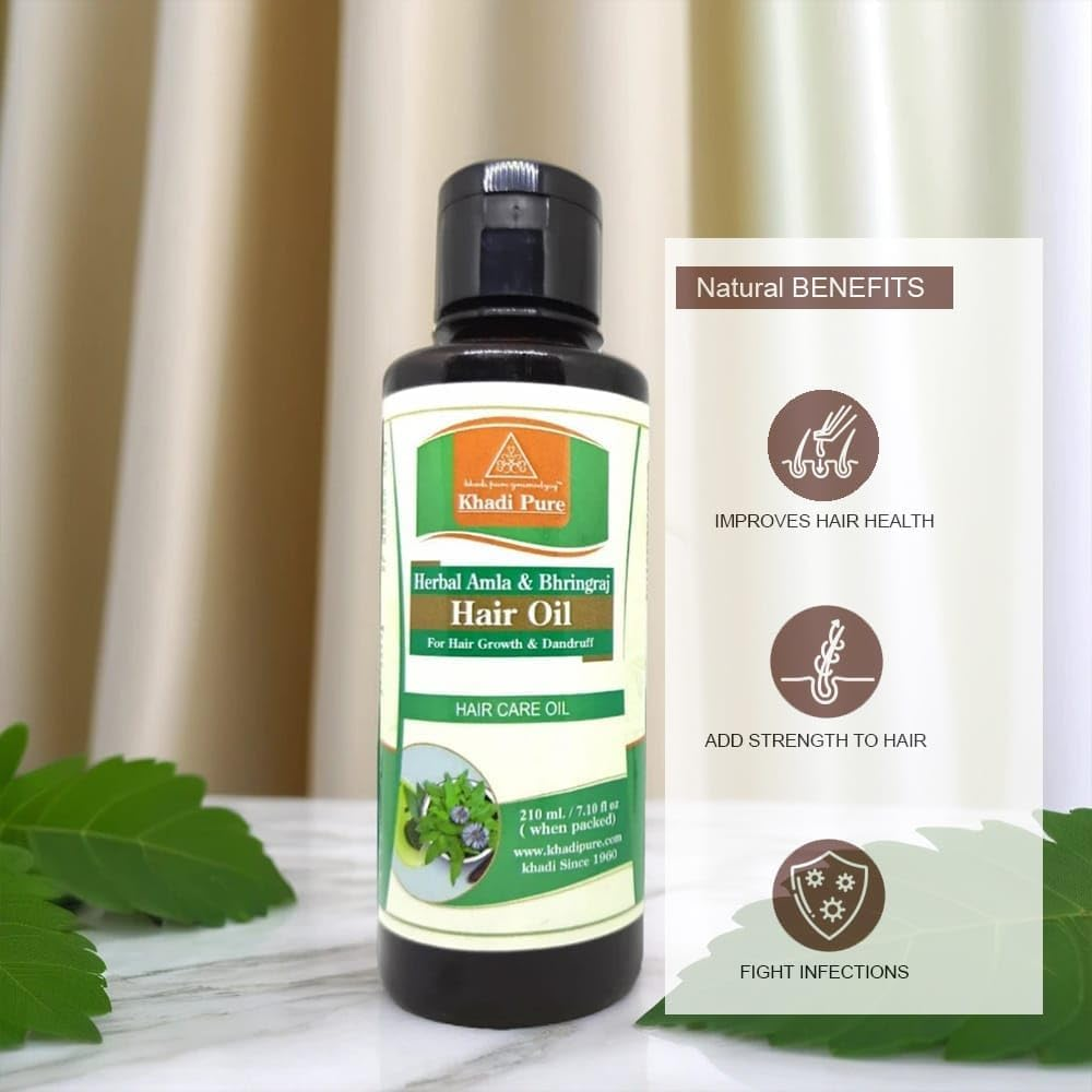 Khadi Pure Amla Bhringraj & Bhringraj Sls Hair Oil, 210 Ml (Pack of 4) image number 6