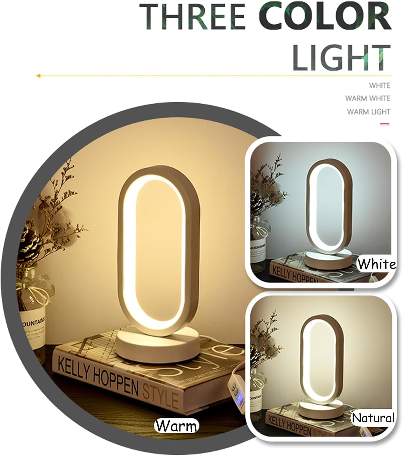 Small Modern Bedside Table Lamp, LED Oval Bedside Night Light, 3 Color Temperatures and 10 Brightness Levels, 8.6'' Desk Lamp for Bedroom, Living Room, Reading Lamp, Home Decoration, White