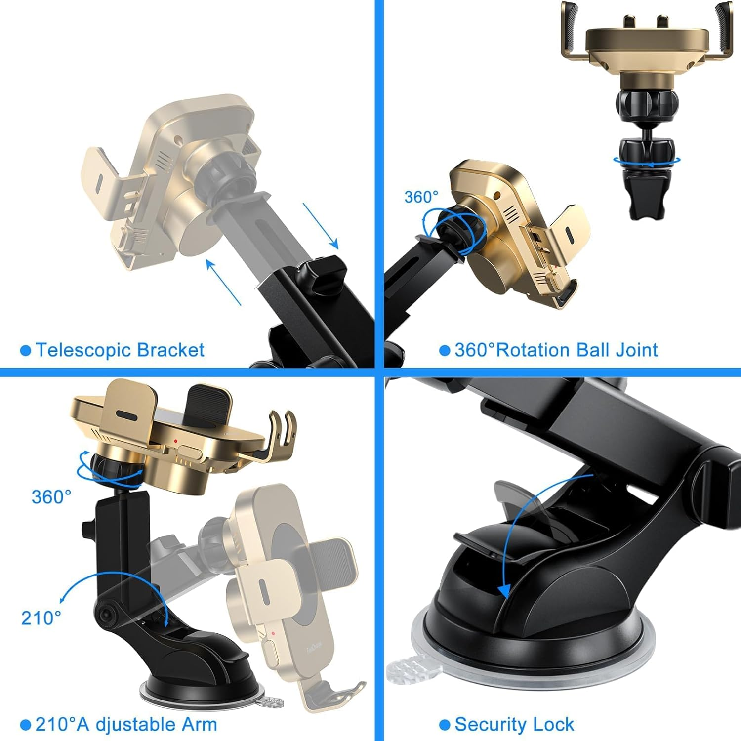 MOYAC Wireless Car Charger, Fast Charging 15W Auto Clamping Car Charger Phone Holder Phone Mount for Iphone15 14 13 12 11 Pro Max Xs, Samsung Galaxy S23 Ultra S22 S21 S20 S10+ Note 9, Etc(Gold) image number 1