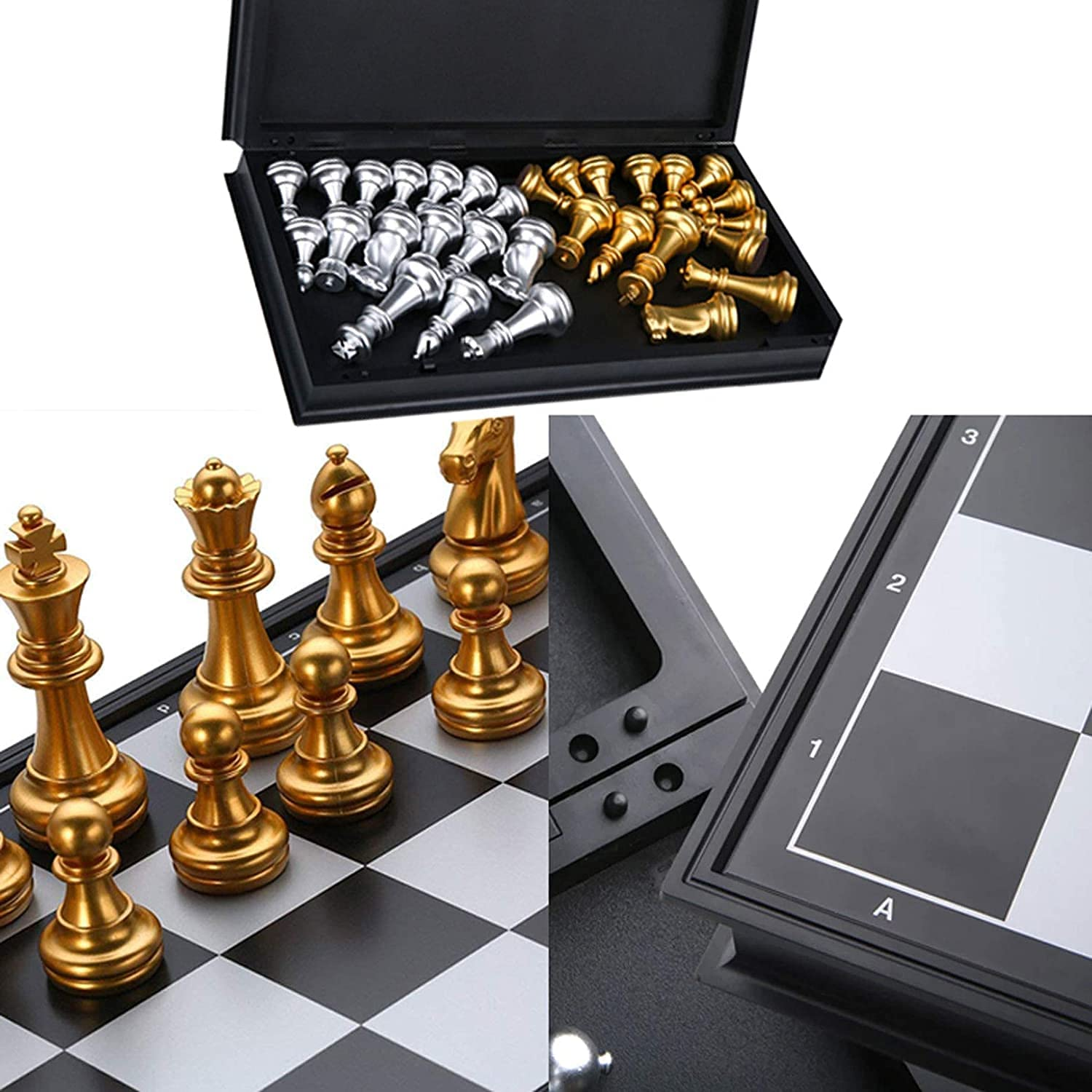 Chess Set, Magnetic Folding Gold and Silver Travel Chess Set,Classic Board Game for Beginner, Kid/Children and Adults Gift Learning and Education Toy, International Chess Set image number 3