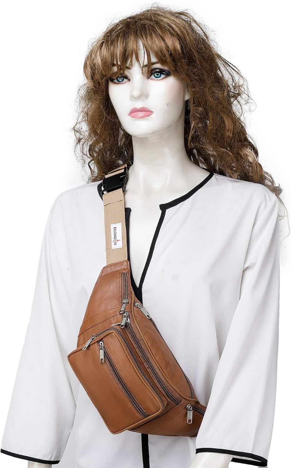 K London Leather Tan Men Women Waist Bag Fanny Bag Travel Pouch Passport Holder (1446_Tan), Beige, L, Fashion Waist Packs image number 5