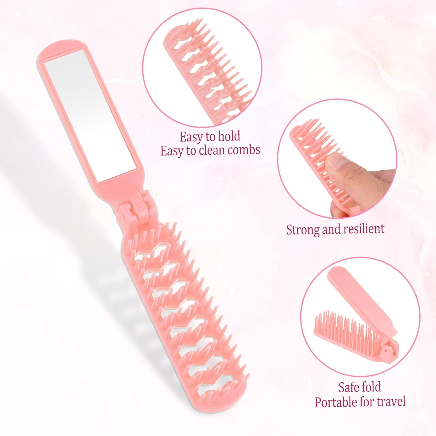 Travel Mini Folding Hairbrush with Mirror - Collapsable Pocket Size Scalp Massage Comb Compact Vent Brush - Wet Hairbrush Detangling Brush for Gym, Purse, Swimming image number 6