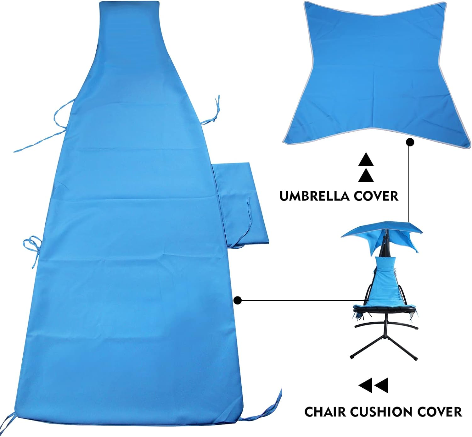 Outdoor Hanging Lounge Chair Replacement Cushion Cover and Umbrella Fabric, Made for Patio Curved Chaise Hammock Floating Swing Chair Pads, Waterproof Soft Fabric (Cushion Not Included), Blue - Khaki image number 5