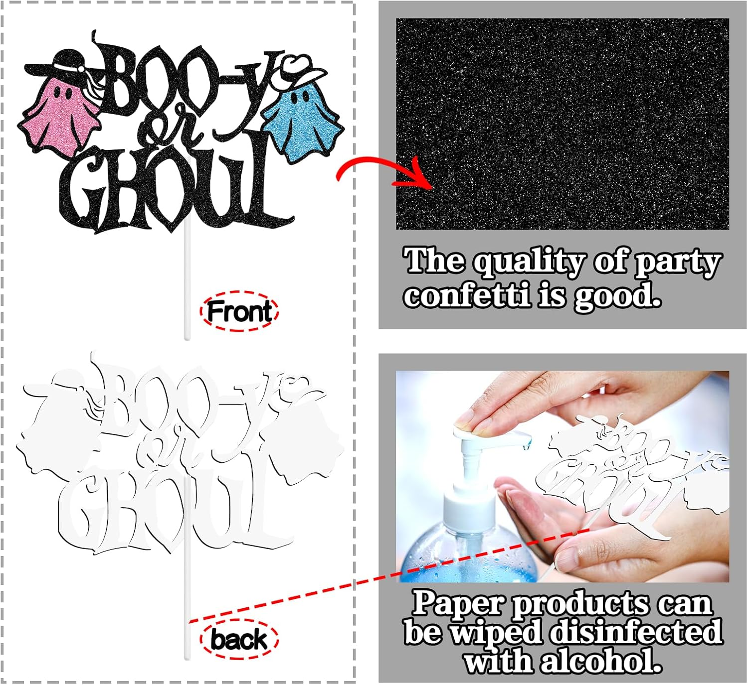 Boo-Y or Ghoul Cake Topper, Boy or Girl/He or She Gender Reveal Cake Decor, Halloween Baby Shower/First Birthday Party Decorations Supplies image number 6