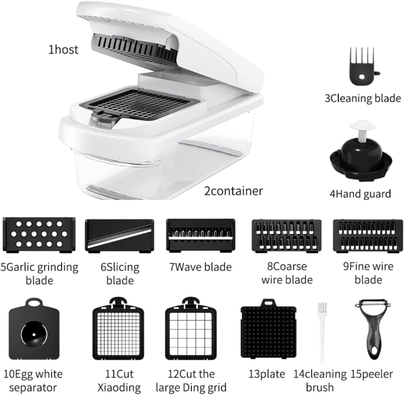 15 in 1 Vegetable Chopper Onion Mandolin Slicer Food Cutter Dicing Machine Cutter Veggie Slicer with 7 Blades Potato Carrot Garlic Chopper, White image number 5