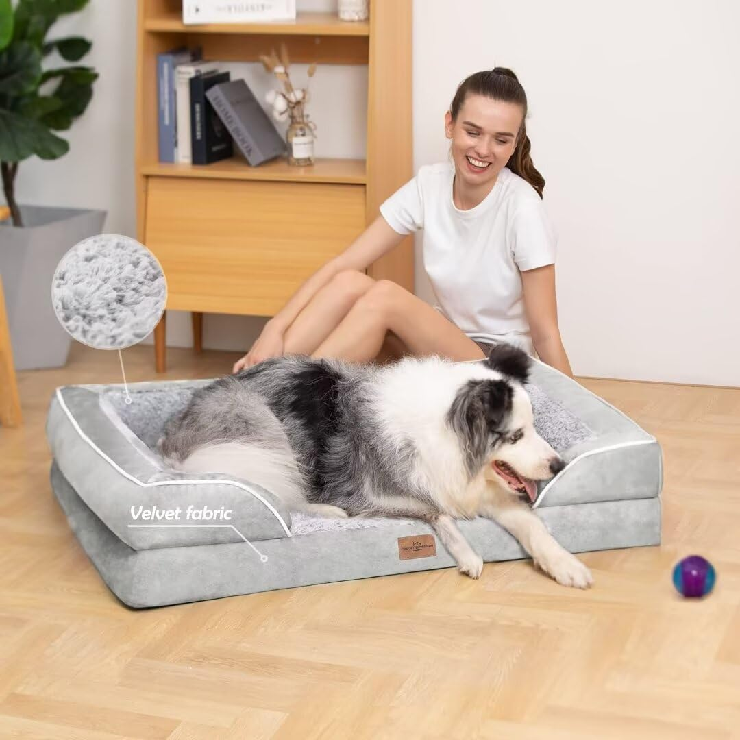 Comfort Expression Dog Bed for Extra Large Dogs, Waterproof Orthopedic Bed, Breed Durable PV Washable Sofa White, with Removable Cover Zipper, Jumbo-45''X35'' image number 2