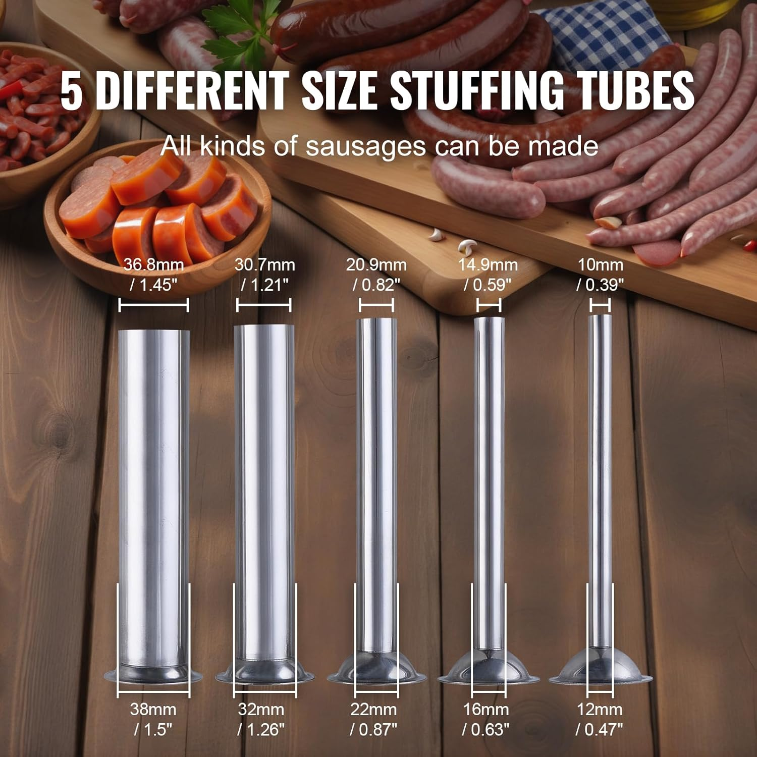 VEVOR Manual Sausage Stuffer, 10 L / 22 LBS Vertical Sausage Machine, Dual-Speed Meat Stuffer, Made of Food-Grade 304 Stainless Steel, Includes 5 Stuffing Tubes, for Home Kitchen Restaurant Commercial image number 2