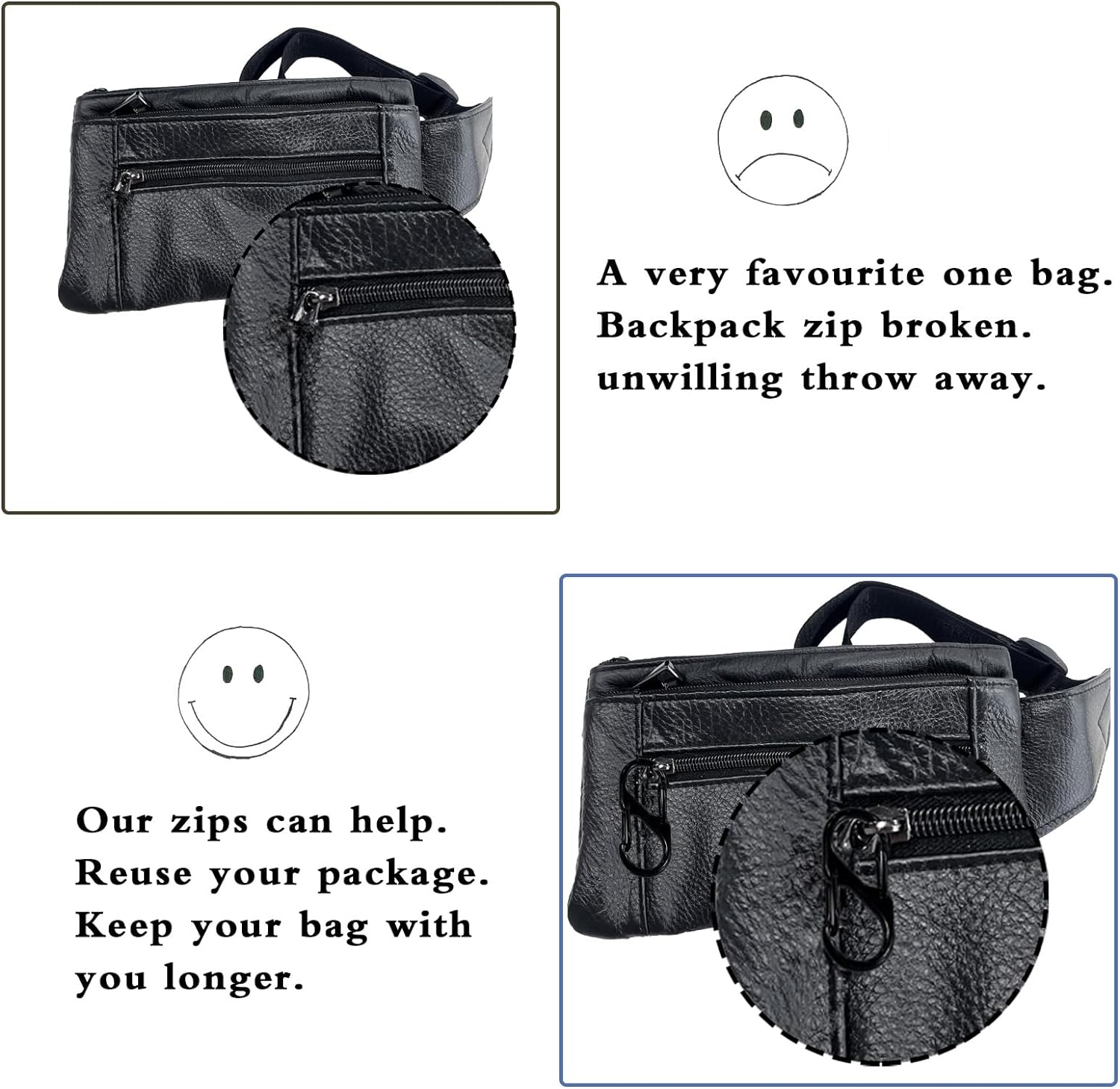 S Carabiner,Black Double Sided S Biner Keychain 6 Pieces Stainless Zipper Clips anti Theft for Keys Backpacks image number 1