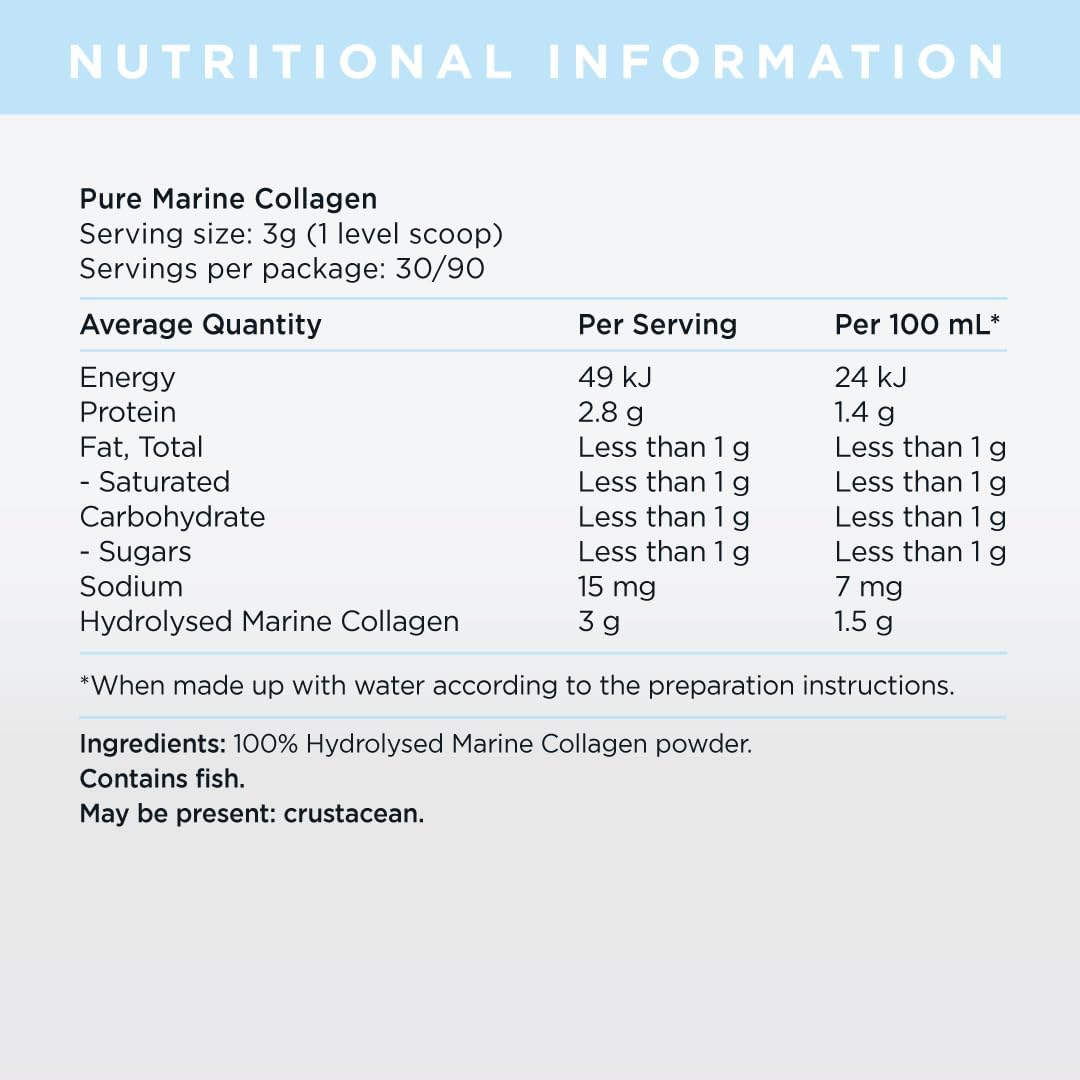 Pure Marine Collagen Powder| Unflavoured Collagen Powder | Marine Collagen | Hydrolysed Collagen for Drinks | (90 G Tub) image number 2