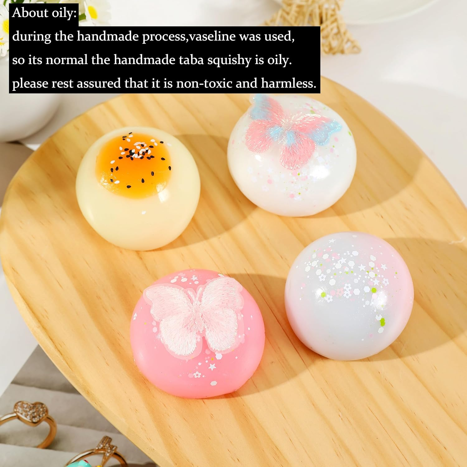 2PCS Taba Squishy Daifuku Squeeze Toys,Sensory Fidget Toy for Your Best Mellow and Chill,Birthday Gift, Squishy Toys for Kids Teenage (Butterfly White-2Pcs)