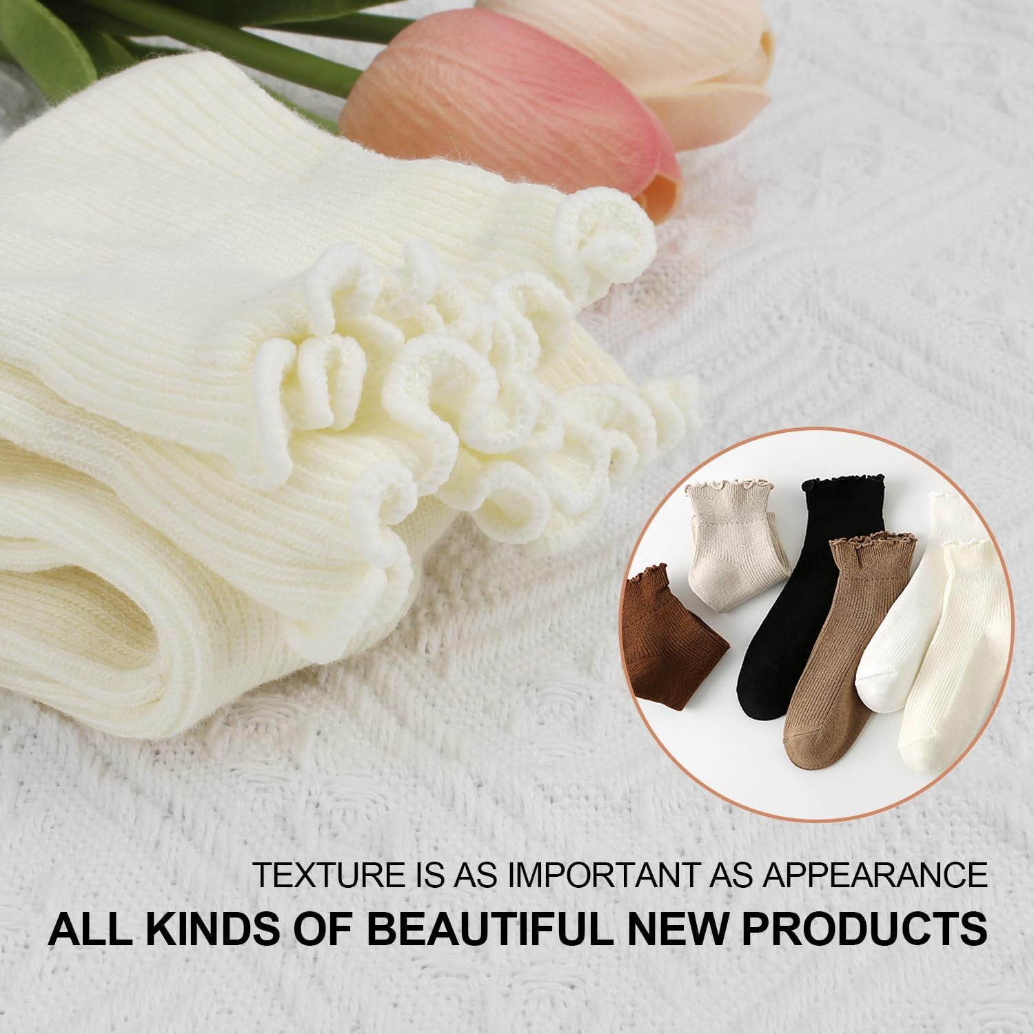 6 Pairs Womens Ruffle Socks,H HOME-MART Ruffle Turn-Cuff Casual Ankle Frilly Socks White Crew Socks Women Breathable Cool - 6 Pairs(6 Multicolor B) image number 2